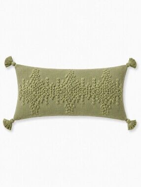 Serena & Lily Hillview Linen Pillow Cover Tassels 14x30 In Chartreuse Green NEW